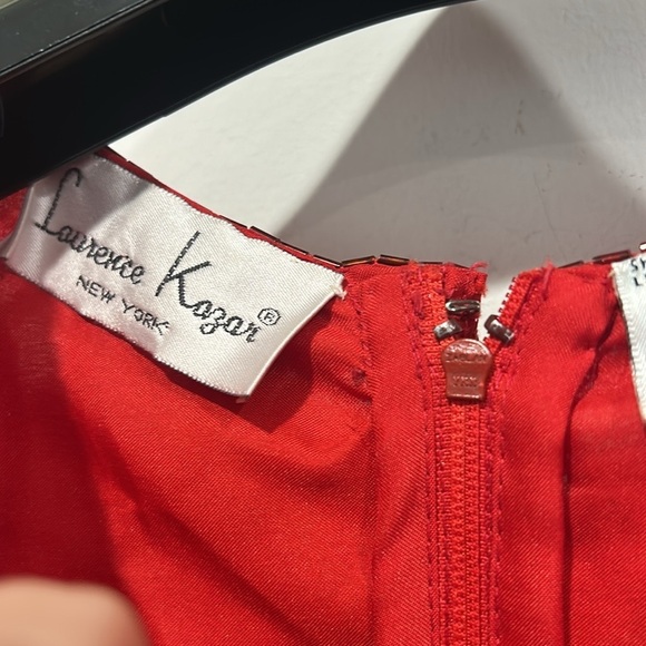 Vintage 80s Lawrence Kazar, New York silk sequin red mini dress medium petite - Picture 3 of 6